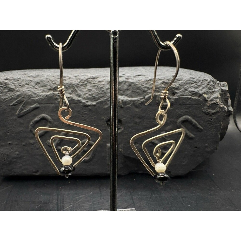 Vintage Sterling Silver Wire Triangle Shaped Drop Earrings 3.75g